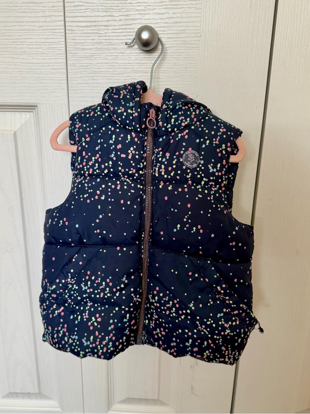 Zara Navy Puffer Vest with Pastel Confetti Dots